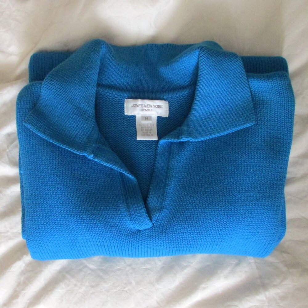 100% Cotton Cerulean Blue Collar Pullover Sweater